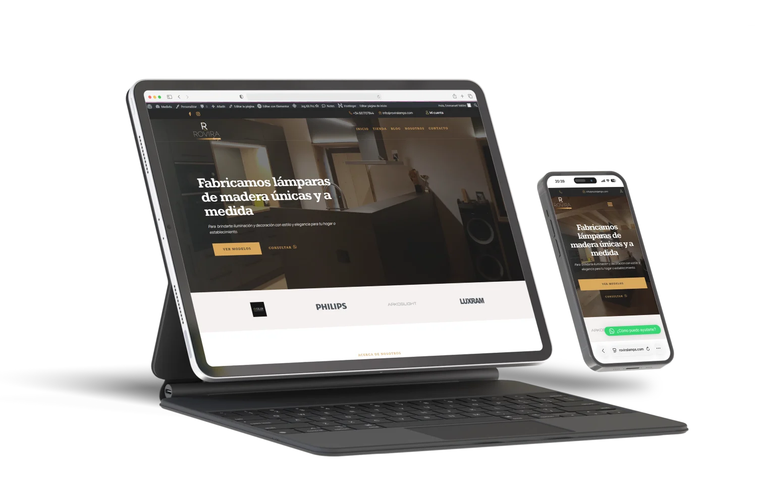 Diseño web lámparas de madera